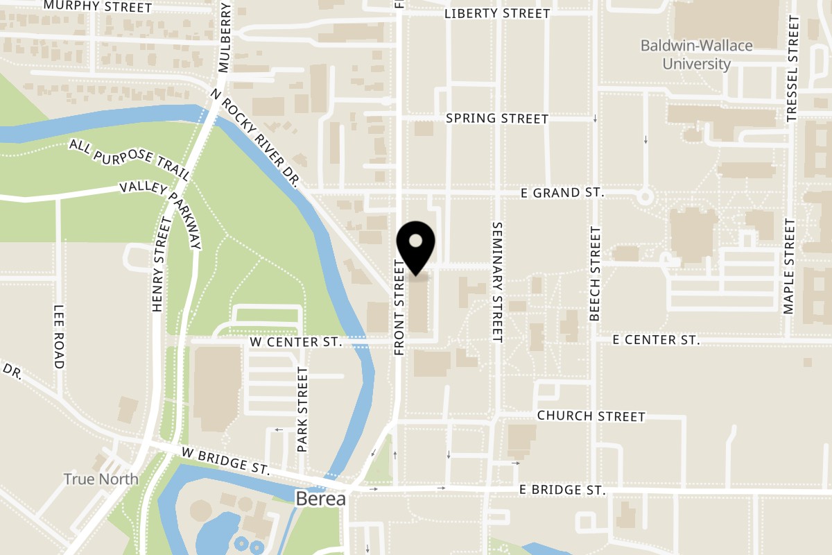 Map showing the location of El Orito Tacos Berea Ohio on 126 Front St in Berea